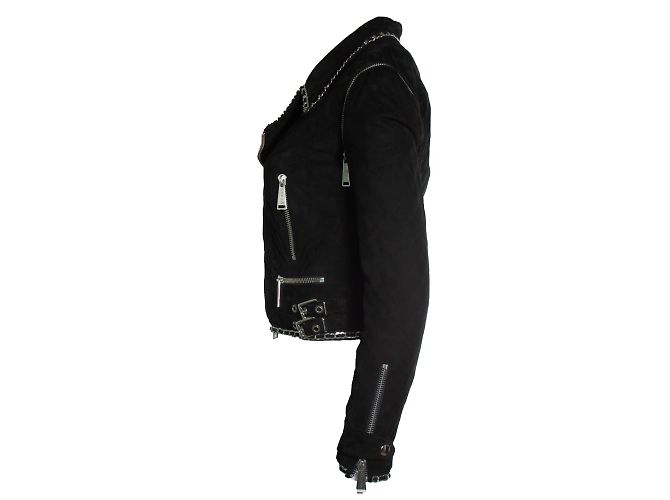 Philipp Plein Wildleder-Bikerjacke mit Kette Schwarz Silber - Ansicht 2
