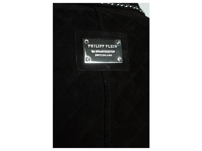Philipp Plein Wildleder-Bikerjacke mit Kette Schwarz Silber - Ansicht 6