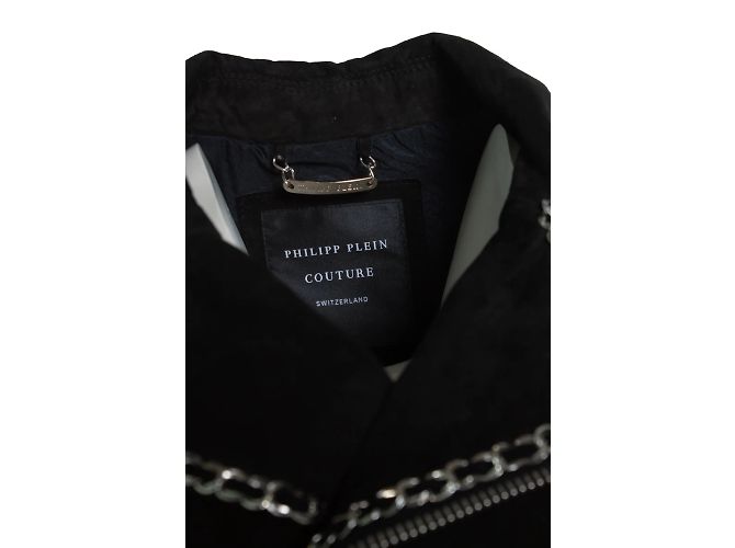Philipp Plein Wildleder-Bikerjacke mit Kette Schwarz Silber - Ansicht 7
