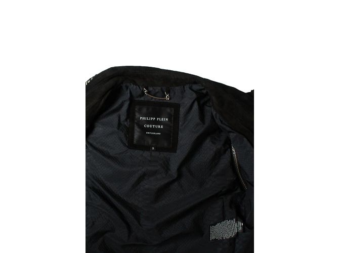 Philipp Plein Wildleder-Bikerjacke mit Kette Schwarz Silber - Ansicht 8