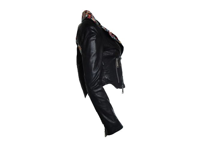 Philipp Plein, Lederjacke mit Stickerei Schwarz - Ansicht 2