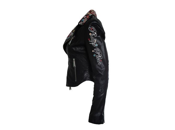 Philipp Plein, Lederjacke mit Stickerei Schwarz - Ansicht 4