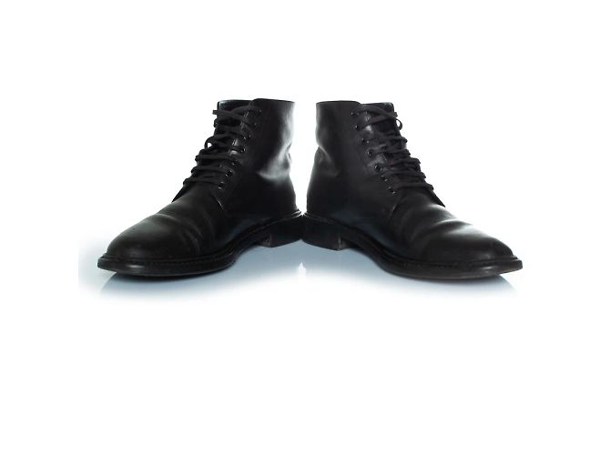 Saint Laurent, Stivaletti in pelle nera con lacci Nero - vista 5