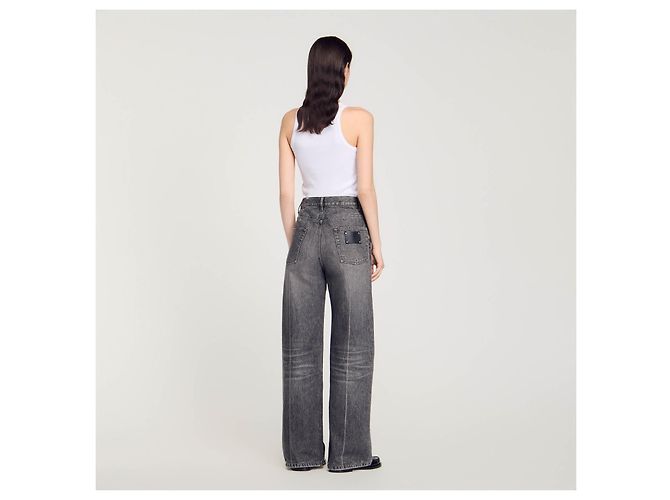 Jeans de perna larga Sandro Cinza de algodão - vista 2