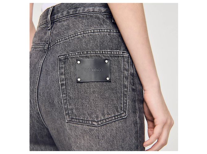 Jeans de perna larga Sandro Cinza de algodão - vista 4