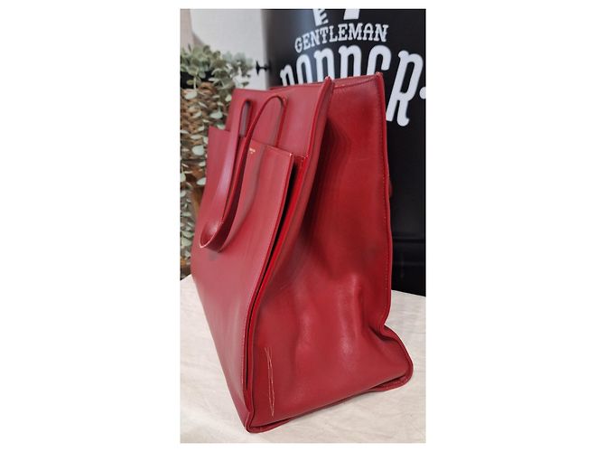 Shopping Monogramme Yves Saint Laurent Leather Tote Bag Dark Red - view 10