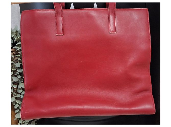 Shopping Monogramme Yves Saint Laurent Leather Tote Bag Dark Red - view 15