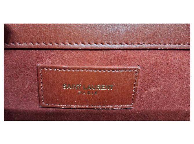 Shopping Monogramme Yves Saint Laurent Leather Tote Bag Dark Red - view 4