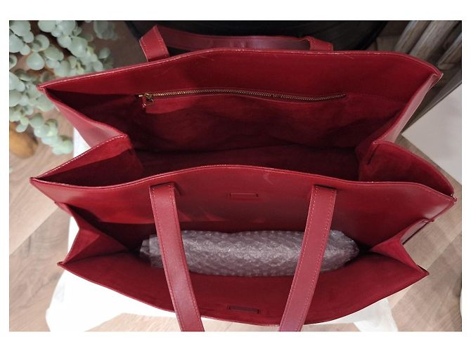 Shopping Monogramme Yves Saint Laurent Leather Tote Bag Dark Red - view 6