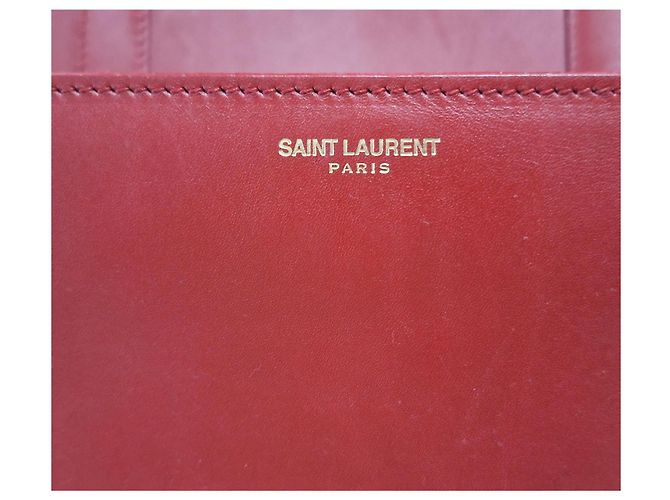 Shopping Monogramme Yves Saint Laurent Leather Tote Bag Dark Red - view 8