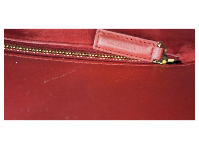 Shopping Monogramme Yves Saint Laurent Leather Tote Bag Dark Red - view 9