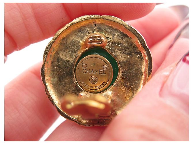 VINTAGE CHANEL GRIPOIX 1970 OHRRINGE MIT KLEMME AUS GLASPASTE Golden - Ansicht 6