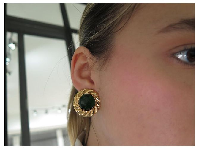 VINTAGE CHANEL GRIPOIX 1970 OHRRINGE MIT KLEMME AUS GLASPASTE Golden - Ansicht 9