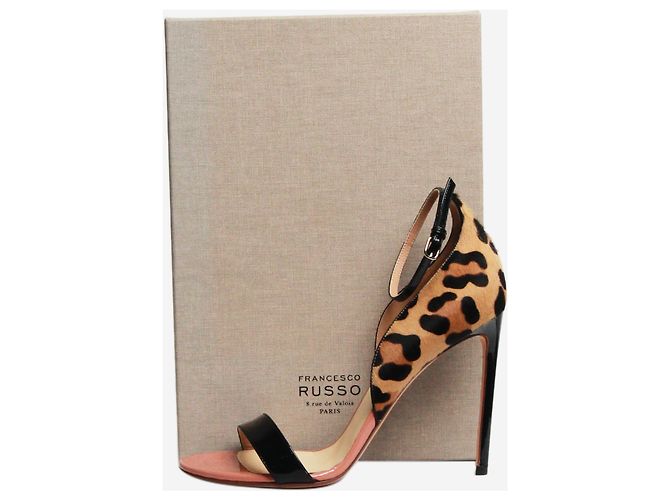 Francesco Russo Schwarze Tierdruck-Absatzsandalen - Größe EU 38,5 - Ansicht 5