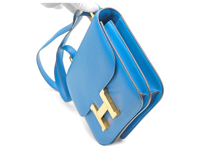 Borsa Hermès Constance 24 in pelle Evercolor blu Zanzibar - '10s - vista 3