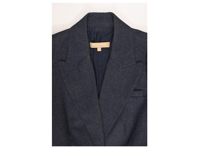 Blazer cropped in denim a maniche corte Michael Kors in cotone blu navy - vista 10