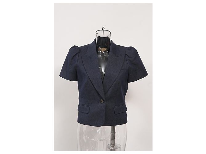 Blazer cropped in denim a maniche corte Michael Kors in cotone blu navy - vista 6