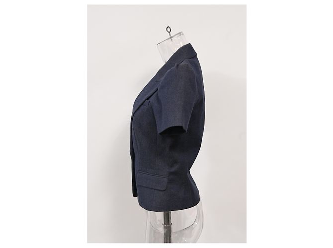 Blazer cropped in denim a maniche corte Michael Kors in cotone blu navy - vista 7