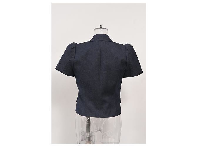 Blazer cropped in denim a maniche corte Michael Kors in cotone blu navy - vista 8