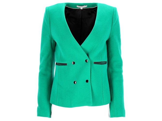 Blazer duplo Sandro Paris com bolsos em lã verde - vista 6