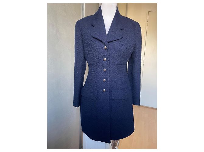 Chanel Abrigo de Tweed Azul Marino - vista 2