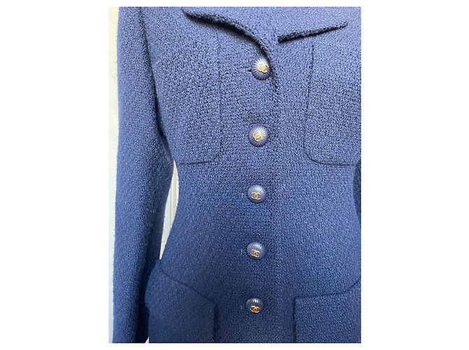 Chanel Abrigo de Tweed Azul Marino - vista 3