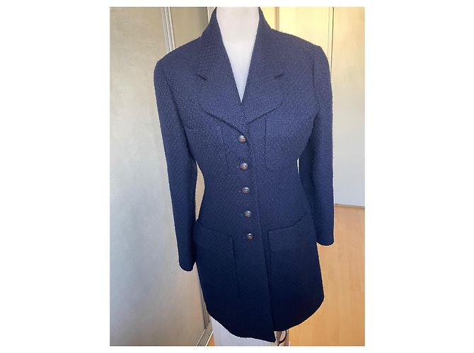 Chanel Abrigo de Tweed Azul Marino - vista 4