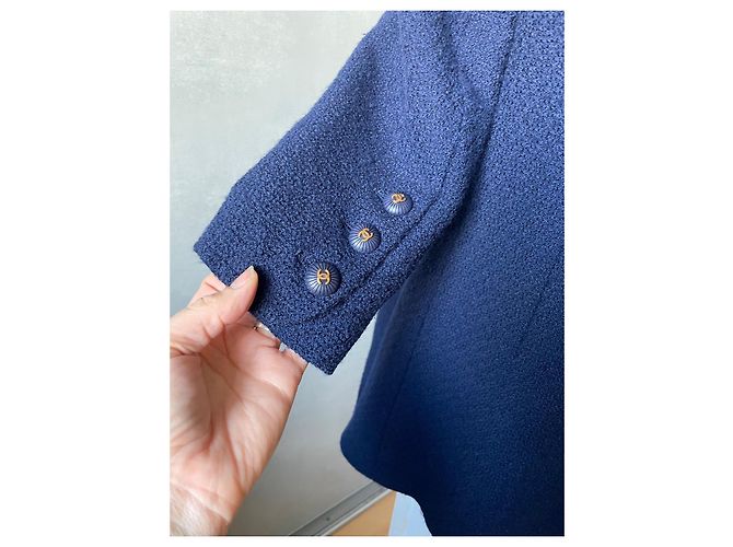 Chanel Abrigo de Tweed Azul Marino - vista 7