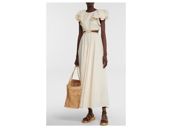 ZIMMERMANN Anneke Maxikleid mit Rüschen und Ausschnitten Größe 1 Beige - Ansicht 3