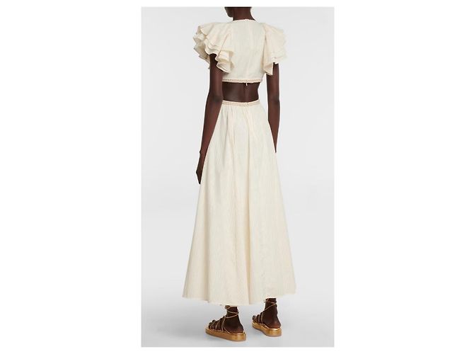 ZIMMERMANN Anneke Maxikleid mit Rüschen und Ausschnitten Größe 1 Beige - Ansicht 4