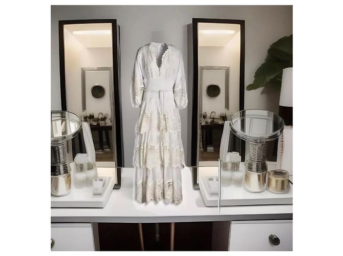 Zimmermann Maxikleid aus Ramie-Gaze mit gehäkeltem Spitzenbesatz Beige - Ansicht 3