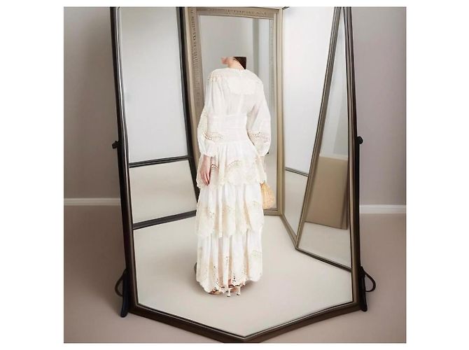 Zimmermann Maxikleid aus Ramie-Gaze mit gehäkeltem Spitzenbesatz Beige - Ansicht 4