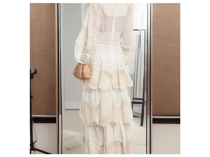 Zimmermann Maxikleid aus Ramie-Gaze mit gehäkeltem Spitzenbesatz Beige - Ansicht 5
