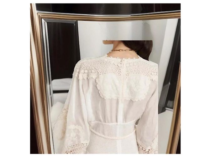 Zimmermann Maxikleid aus Ramie-Gaze mit gehäkeltem Spitzenbesatz Beige - Ansicht 6