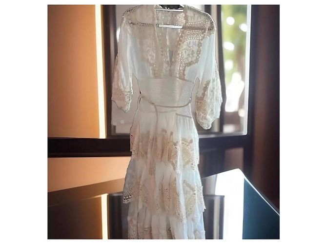 Zimmermann Maxikleid aus Ramie-Gaze mit gehäkeltem Spitzenbesatz Beige - Ansicht 8