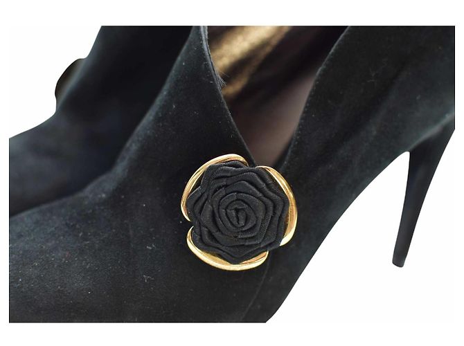 Stivaletti Casadei in suede nero con fiore - vista 10