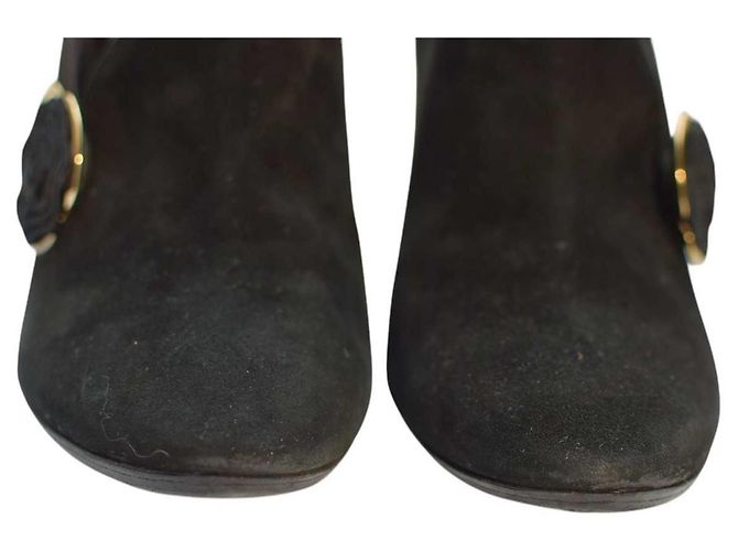 Stivaletti Casadei in suede nero con fiore - vista 11
