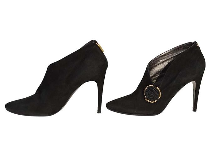 Stivaletti Casadei in suede nero con fiore - vista 3