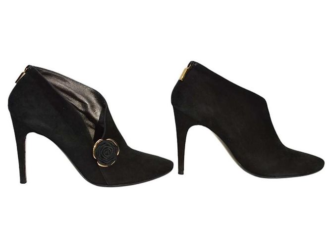 Stivaletti Casadei in suede nero con fiore - vista 4