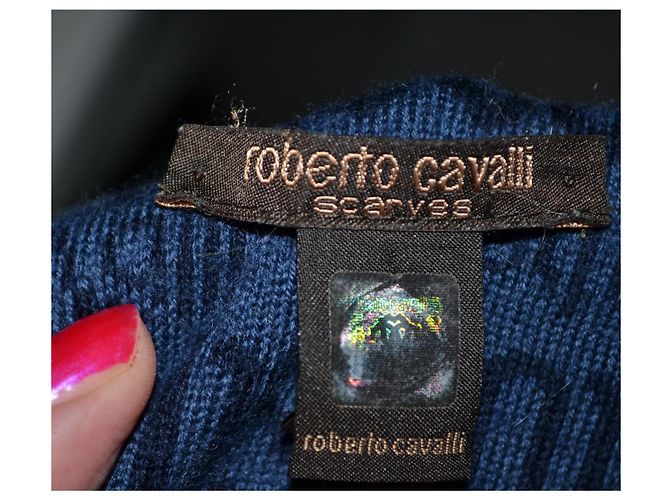 Sciarpa in lana blu Roberto Cavalli con logo - vista 6