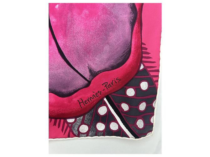 Hermès Seidenschal "Baobab Katze" Schwarz Pink Weiß Grau - Ansicht 2