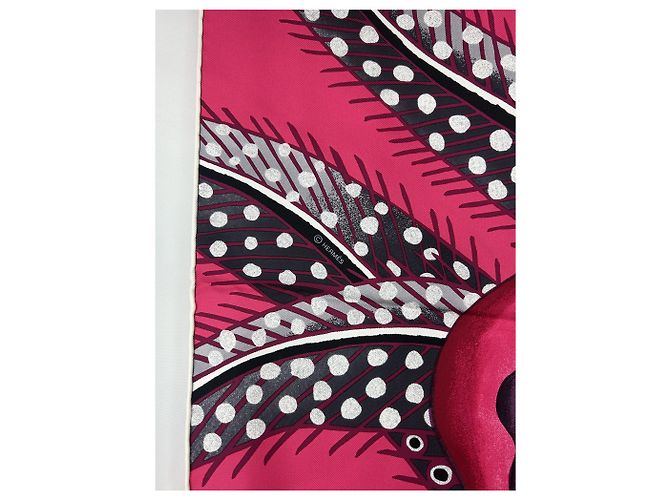 Hermès Seidenschal "Baobab Katze" Schwarz Pink Weiß Grau - Ansicht 5