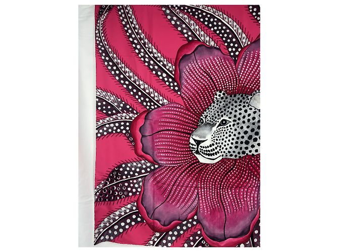Hermès Seidenschal "Baobab Katze" Schwarz Pink Weiß Grau - Ansicht 6