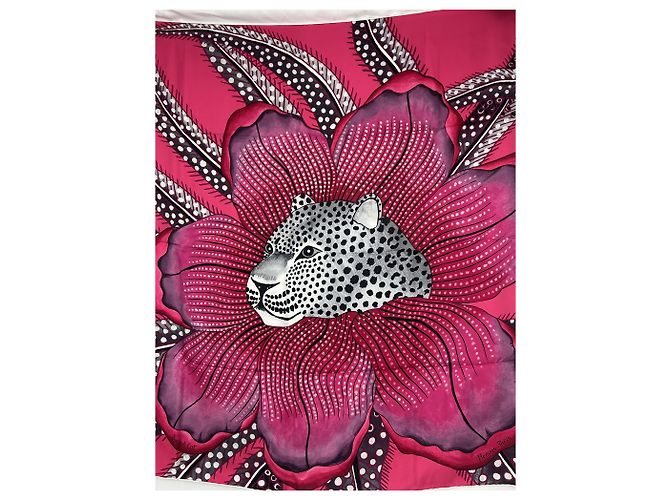 Hermès Seidenschal "Baobab Katze" Schwarz Pink Weiß Grau - Ansicht 7