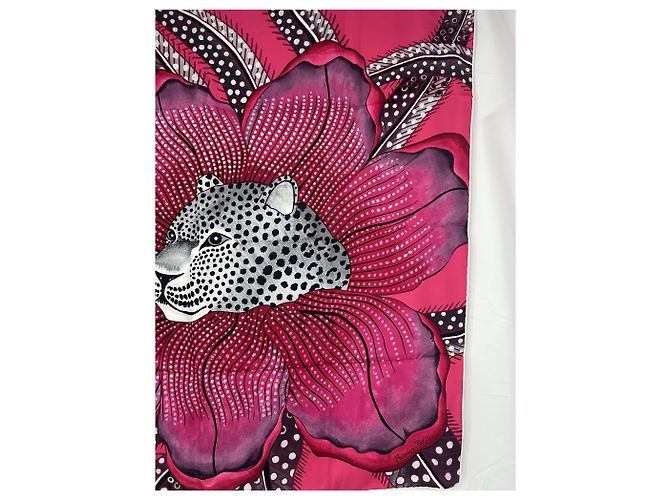 Hermès Seidenschal "Baobab Katze" Schwarz Pink Weiß Grau - Ansicht 8