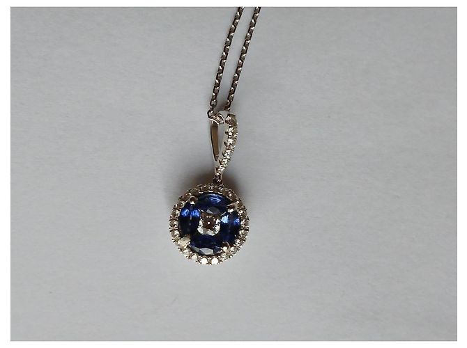 Autre Marque Aurum Halskette mit Blauem Saphir und Diamant 18ct Weißgold Silber Hardware - Ansicht 3