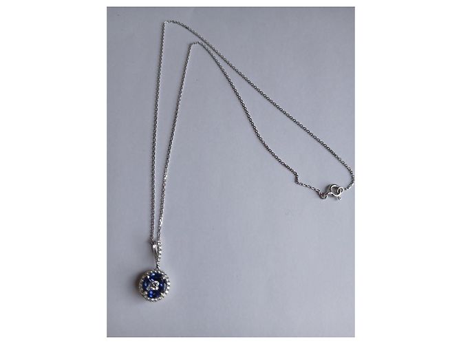 Autre Marque Aurum Halskette mit Blauem Saphir und Diamant 18ct Weißgold Silber Hardware - Ansicht 4