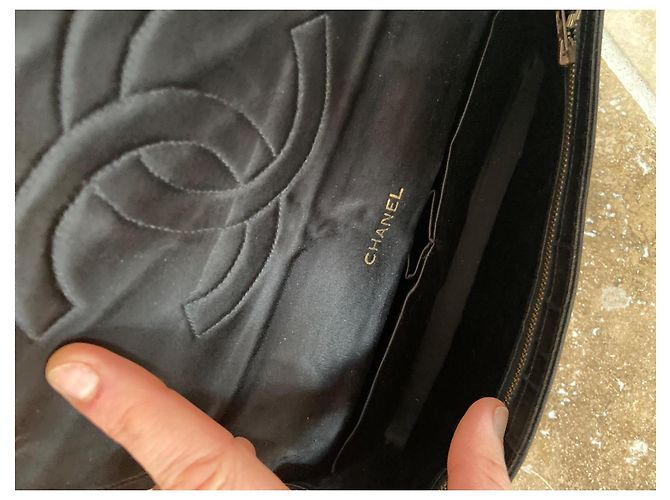 Mademoiselle Clutch da sera Chanel in raso damascato nero - vista 7