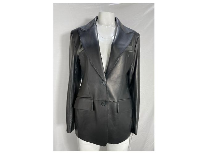 Tom Ford Single-Breasted Blazer with Pockets in Black Leather - view 14