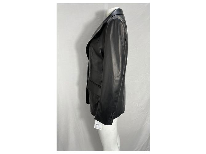 Tom Ford Single-Breasted Blazer with Pockets in Black Leather - view 16